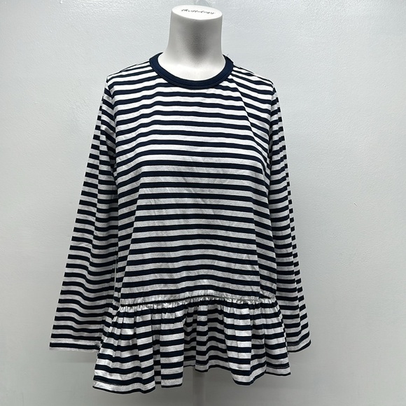 Pomander Place Perrie Top Blouse Long Sleeve T-Shirt Striped Navy Blue Small - Picture 2 of 8